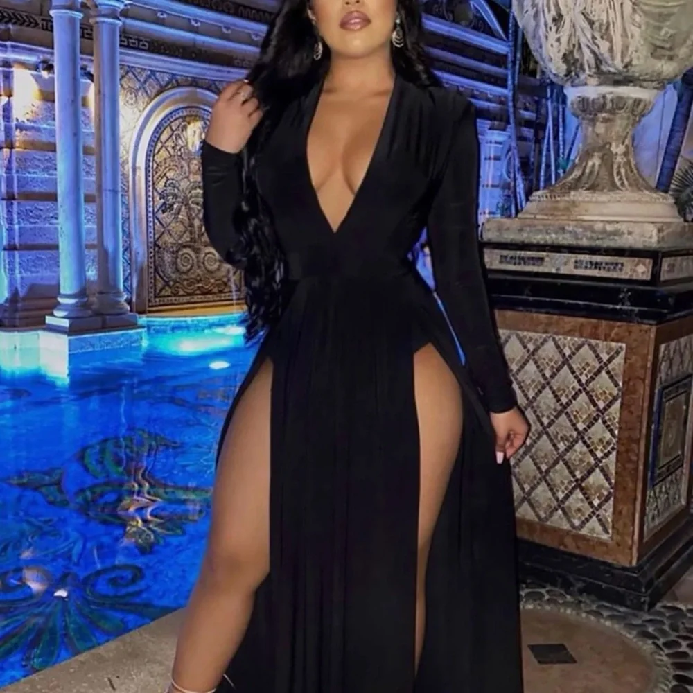 black dresses with rhinestones Black Sweetheart Maxi Dress With Slit And Rhinestone Detail main image 1